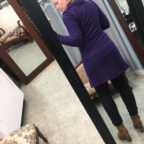 LUII Wool Purple Ruffle Front Jacket Coat Sweater - Picture 13 of 16